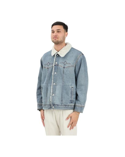 Levi's Jassen ,Blauw ,Denim Montone Western Sherpa Trucker in het Blue voor heren
