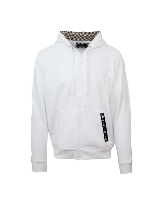 Aquascutum Einfarbiger baumwoll-zip-sweatshirt in White für Herren