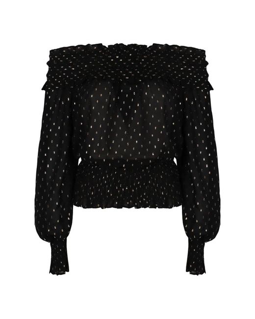 Self-Portrait Overhemden ,Zwart ,Chiffon Off-Shoulder Top Met Ruches in het Black