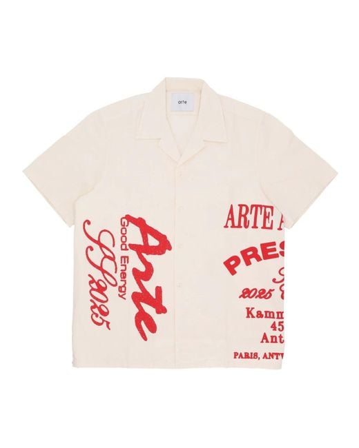 Arte' Herren Kurzarmhemd Rotes Print-Shirt Creme in Red für Herren