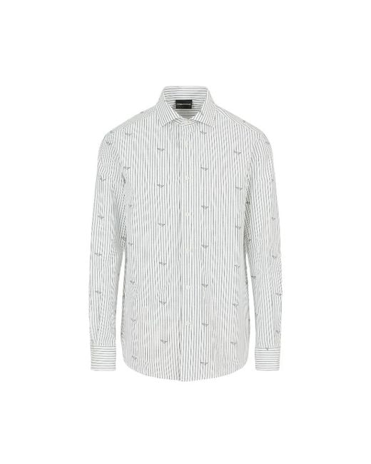 Emporio Armani Gestreiftes baumwollknopfhemd weiß in White für Herren
