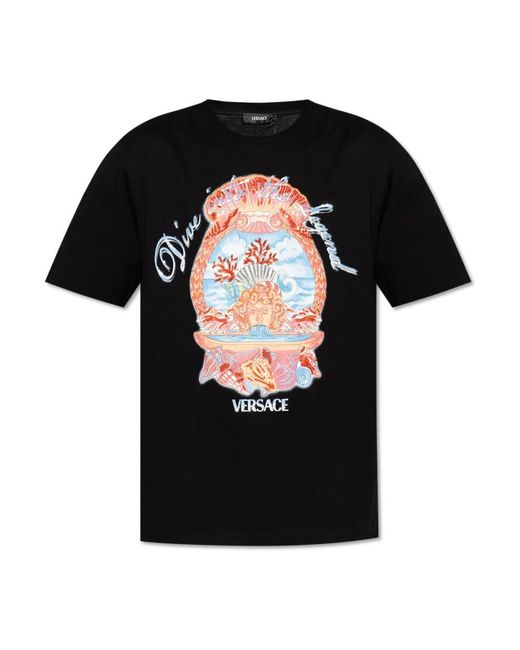 Versace Tops ,Zwart ,Katoen T-Shirt Met Kleurrijke Print in het Black voor heren