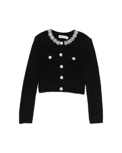 Self-Portrait Truien & Vesten ,Zwart ,Embellished Collar Cardigan in het Black