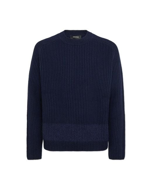 DSquared² Blue Round-Neck Knitwear for men