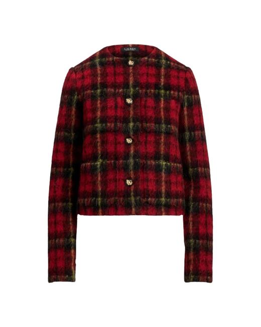 Ralph Lauren Jassen ,Rood ,Katoen Plaid Mohair Cropped Jas in het Red