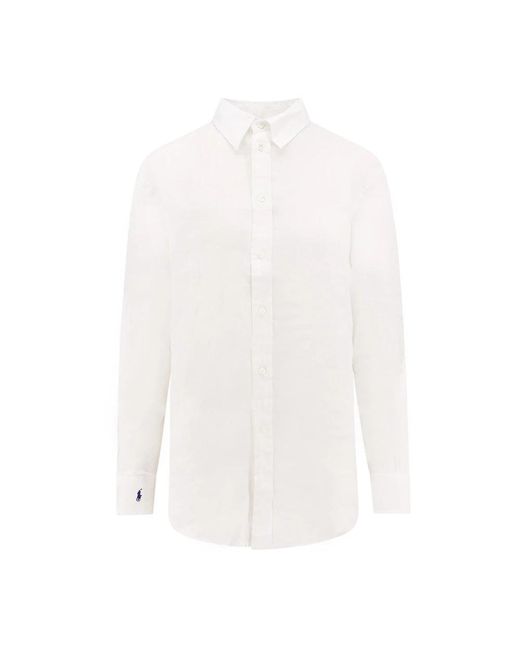 Camicia in lino con colletto a punta di Ralph Lauren in White