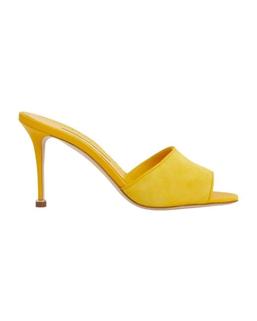 Manolo Blahnik Yellow Heeled Mules