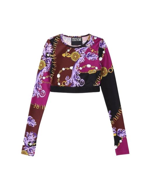 Versace Jeans Couture Paarse Chain Print Cropped Top in het Purple