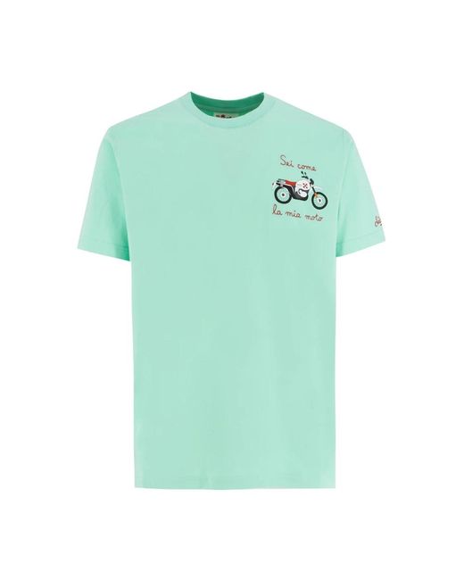 T-shirt in cotone con stampa frontale di Mc2 Saint Barth in Green da Uomo