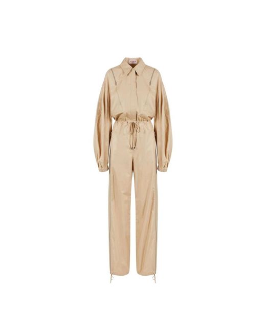 Chinched cotton poplin zipped jumpsuit di Iceberg in Natural
