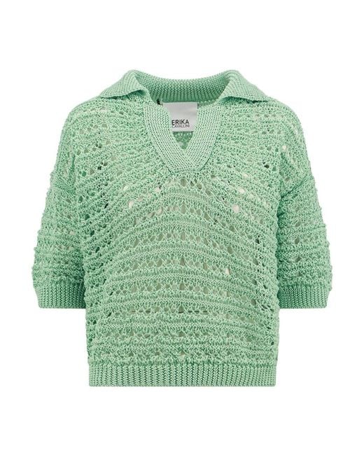 Erika Cavallini Semi Couture Green V-Neck Knitwear