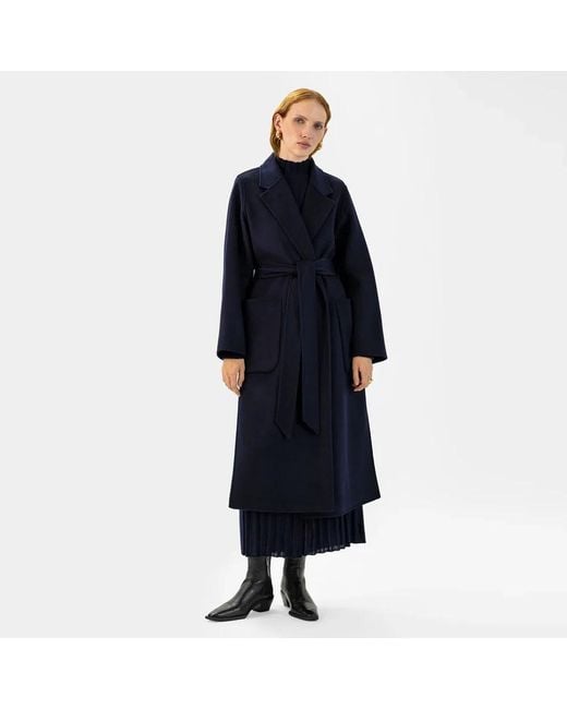 IVY & OAK Blue Dunkelblauer Wollmantel Mit Revers