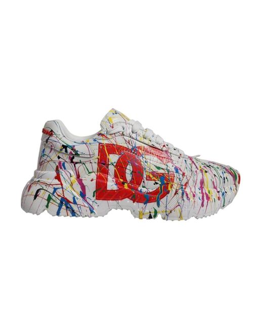 Dolce & Gabbana Weiße ledersneakers farbspritzer in Red für Herren
