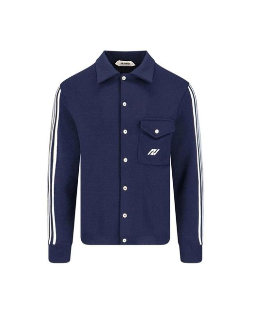Autry Truien & Vesten ,Blauw ,Nylon Side Stripe Cardigan in het Blue voor heren