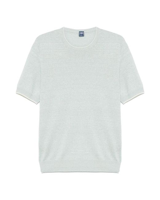 Fedeli Tops ,Blauw ,Katoen Linnen Katoen Gebreid T-Shirt in het White voor heren