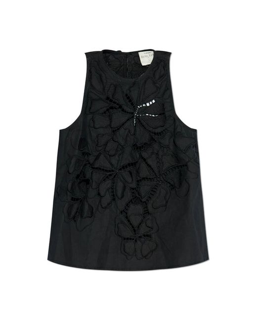 Forte Forte Black Top mit blumenmuster