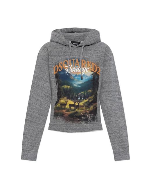 DSquared² Hoodies & Sweatvesten ,Grijs ,Katoen Sweatshirt Met Print in het Gray