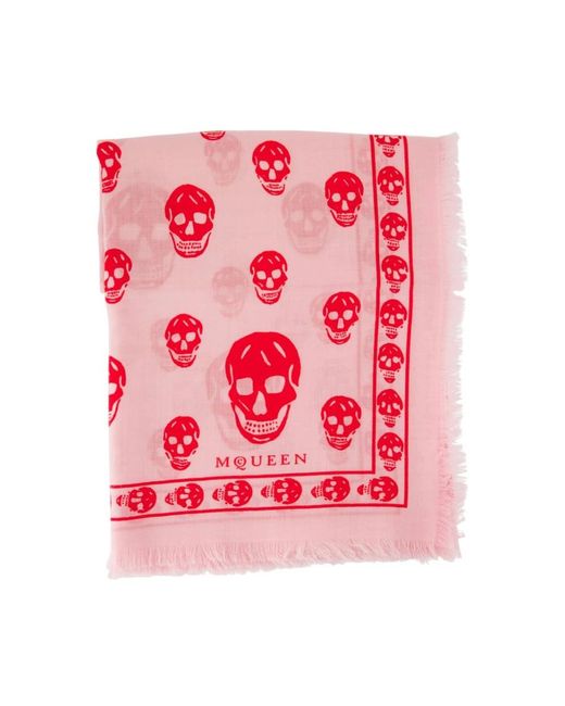 Alexander McQueen Red Rosa Seiden Skull Schal Twill