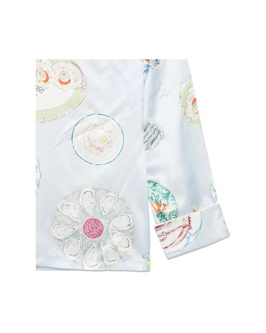 Olivia Von Halle White Graphic-Print Silk Pajamas