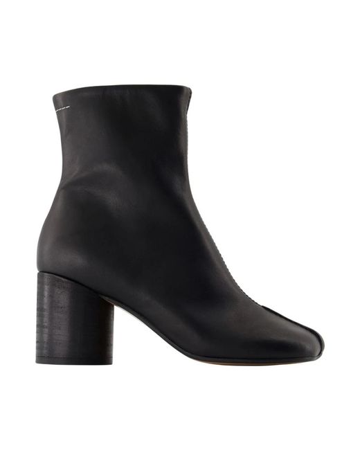 MM6 by Maison Martin Margiela Black Schwarze Leder-Stiefeletten Mit 7 Cm Absatz
