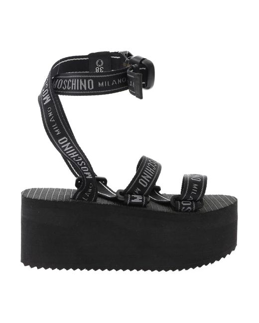 Sandalia de plataforma negra con lazo Moschino de color Black