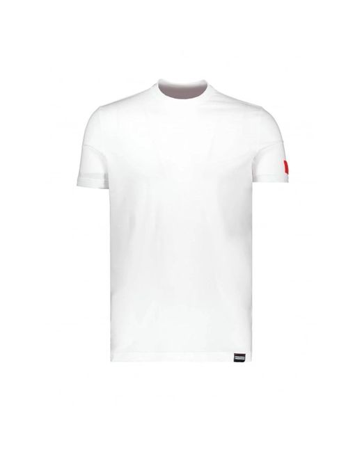 DSquared² Rundhalsausschnitt stretch-baumwoll-t-shirt, schmale passform. rotes patch mit schriftzug icon auf dem ärmel. in White für Herren