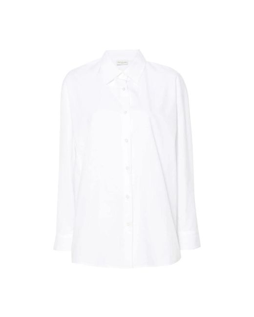 Camisa blanca de popelina de algodón con detalles de costura Dries Van Noten de color White