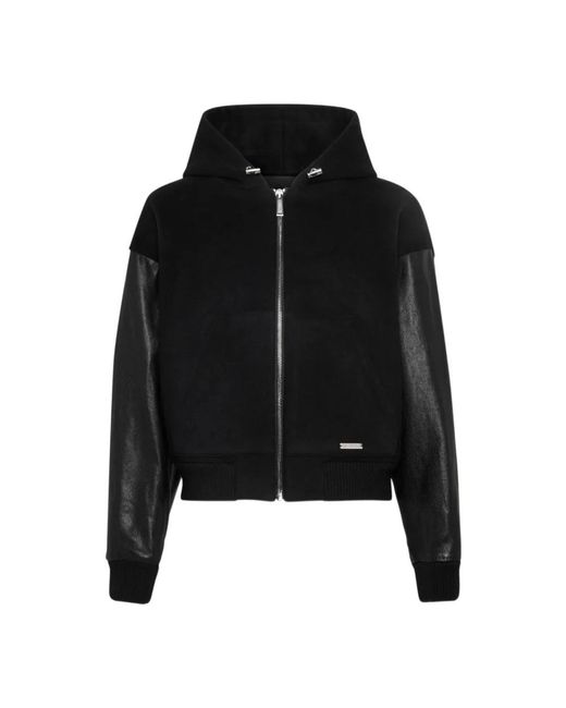 DSquared² Jassen ,Zwart ,Wol Zwarte Jas Met Capuchon En Leren Mouwen in het Black voor heren