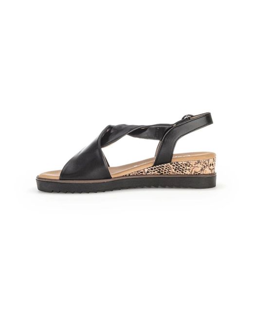Gabor Black Schwarze Glatte Ledersandalen