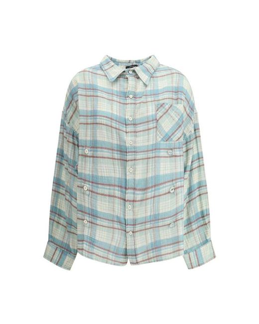 R13 Blue Kariertes flanellhemd mit asymmetrischem saum