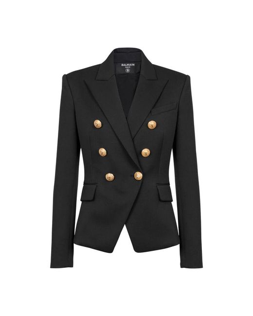 Balmain Black Woll-doppelreiher-jacke,schwarze woll-paneljacke