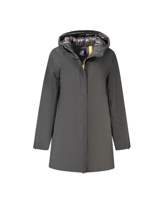 Giacca cappotto in poliestere nero con zip di K-Way in Gray