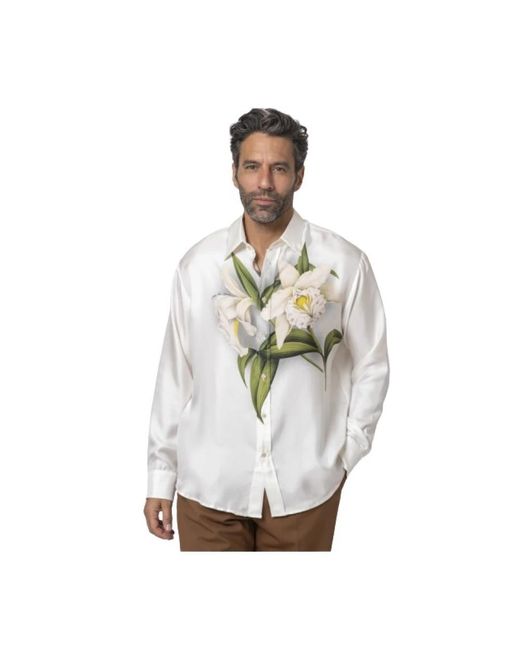 Camicia bianca floreale in raso di Pierre Louis Mascia in White da Uomo