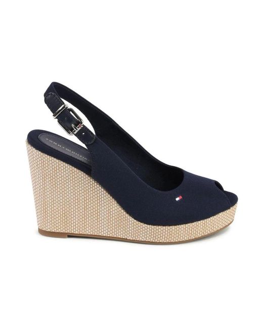Tommy Hilfiger Blue Blaue Baumwoll Leder Keil Sandalen