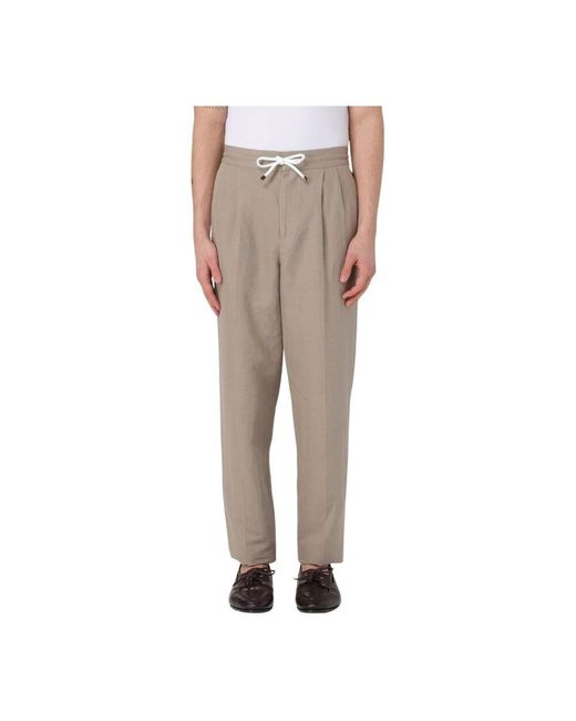 Brunello Cucinelli Blaue Leinenhose Mit Kordelzug Und Lockerer Passform in Gray für Herren