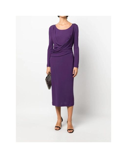 Alberta Ferretti Purple Round-neck Draped Midi Dress
