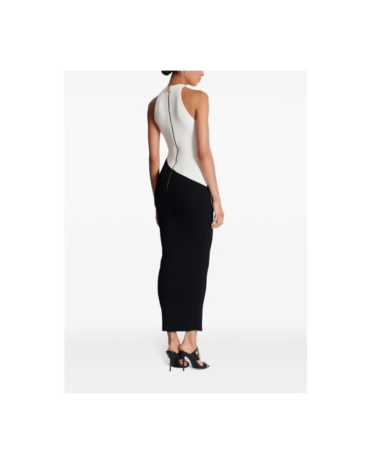 Abito midi con intarsio logo di Balmain in Black