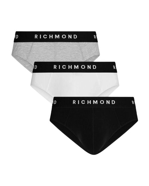 John Richmond Tripack weiße baumwollripp-slips mit niedrigem bund,tripack niedrig geschnittene weiße baumwollripp-slips in Black für Herren