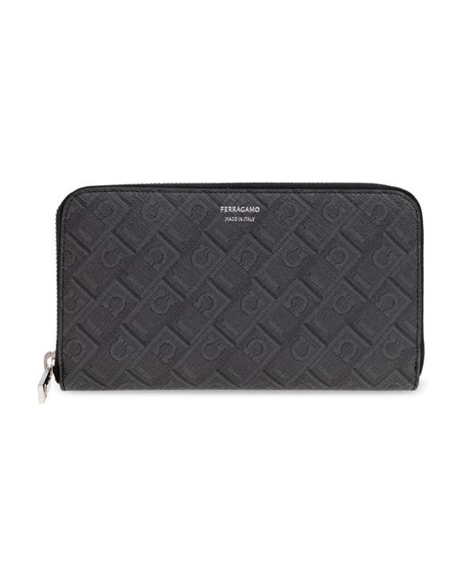 Ferragamo Accessoires ,Grijs ,Leer Canvas Portemonnee Met Monogram in het Black voor heren