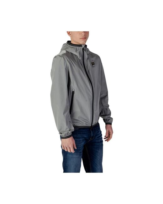 Blauer Herren Kapuzen-Zip-Up-Blazer in Gray für Herren
