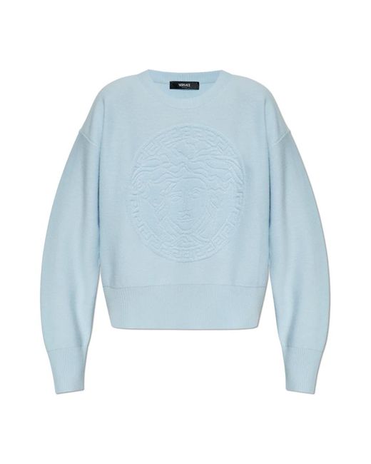 Versace Truien & Vesten ,Blauw ,Wol Cashmere-Blend Medusa Gebreide Trui in het Blue