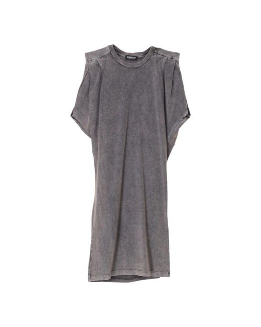 Dondup Kleedjes ,Grijs ,Katoen Washed Mini Jurk Met Wijde Mouwen in het Gray