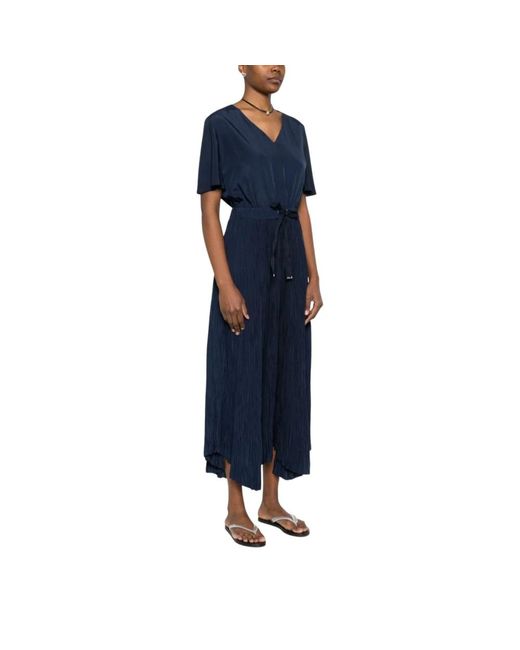 Herno Kleedjes ,Blauw ,Leer Geplooide Jurk Met V-Hals in het Blue