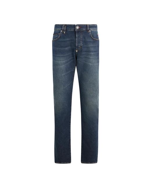 Philipp Plein Super Straight Cut Jeans Basic Cocco Label in het Blue voor heren