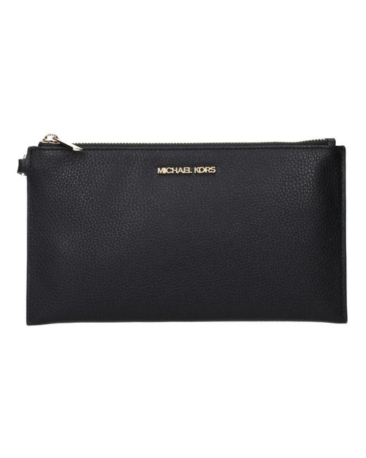 Michael Kors Zwarte Leren Clutch Met Logo in het Black