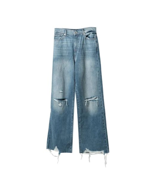 Distressed wideleg jeans 7 For All Mankind de color Blue
