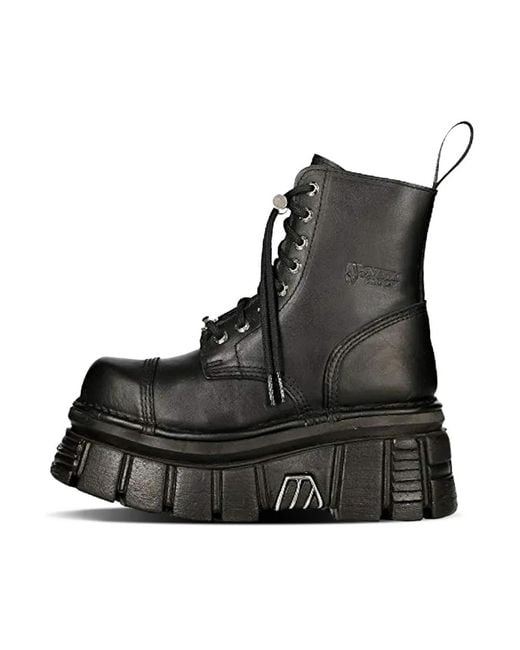 New Rock Black Lace-Up Boots