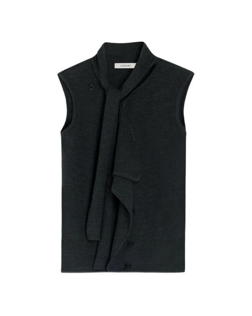 Lemaire Jassen ,Grijs ,Wol Asymmetrisch Mouwloos Vest in het Black