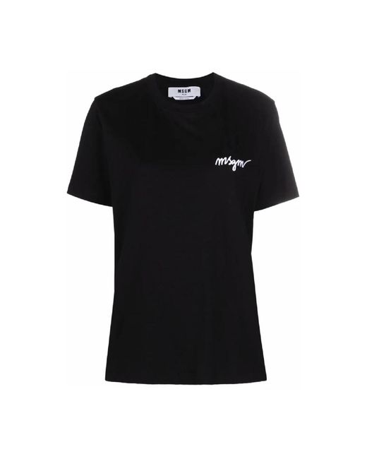 MSGM Tops ,Zwart ,Katoen Zwart T-Shirt Voor Vrouwen in het Black