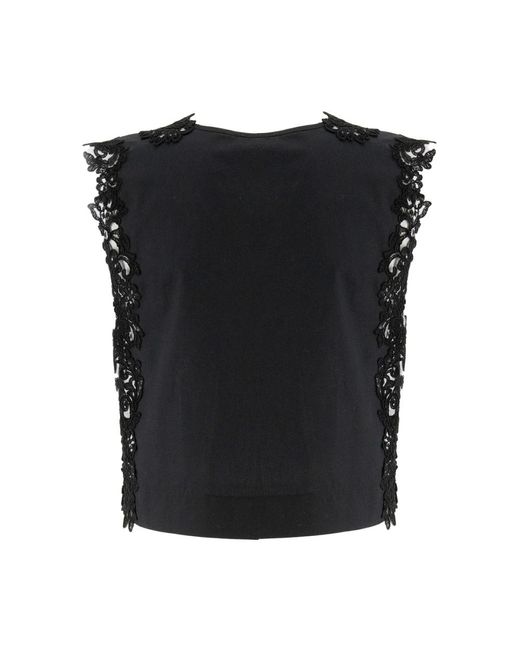 Ermanno Scervino Black Lace Embellished Cotton Sleeveless Top